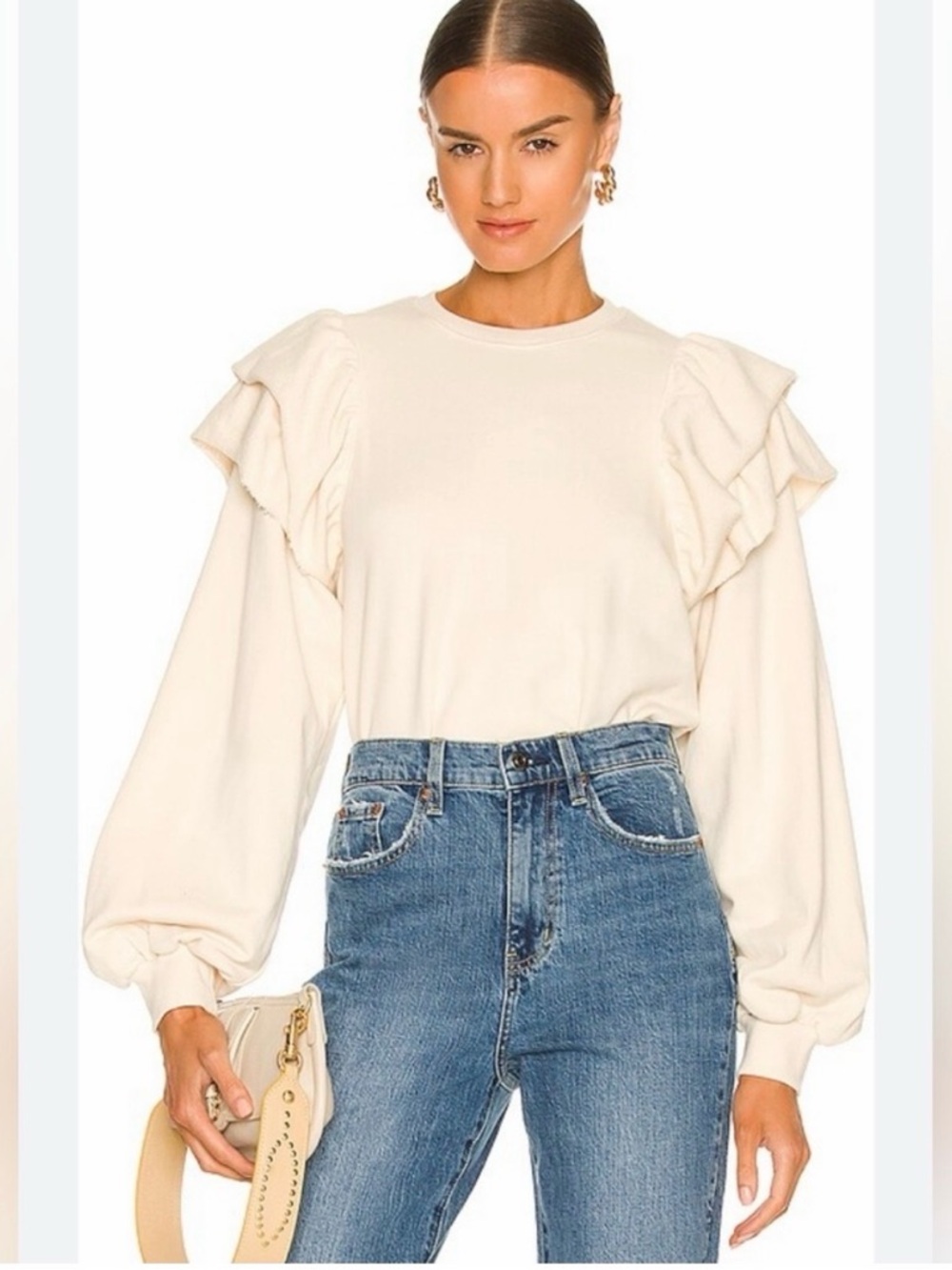 Pistola Cream Ruffle-Shoulder Long Sleeve Sweatshirt